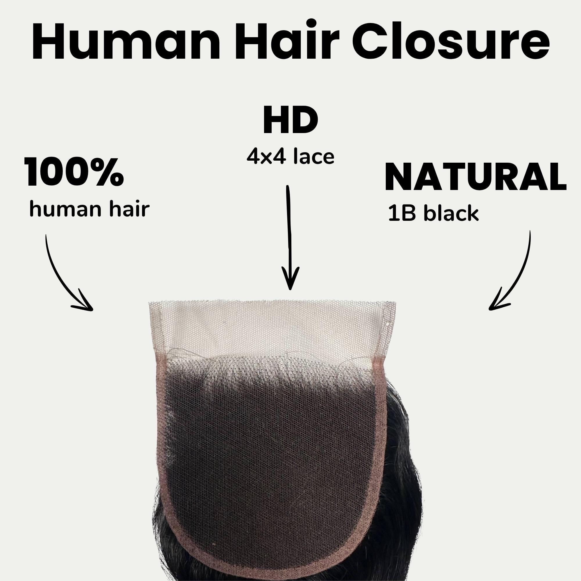 Jet Black Body Wave 4x4 HD Lace Human Hair Closure