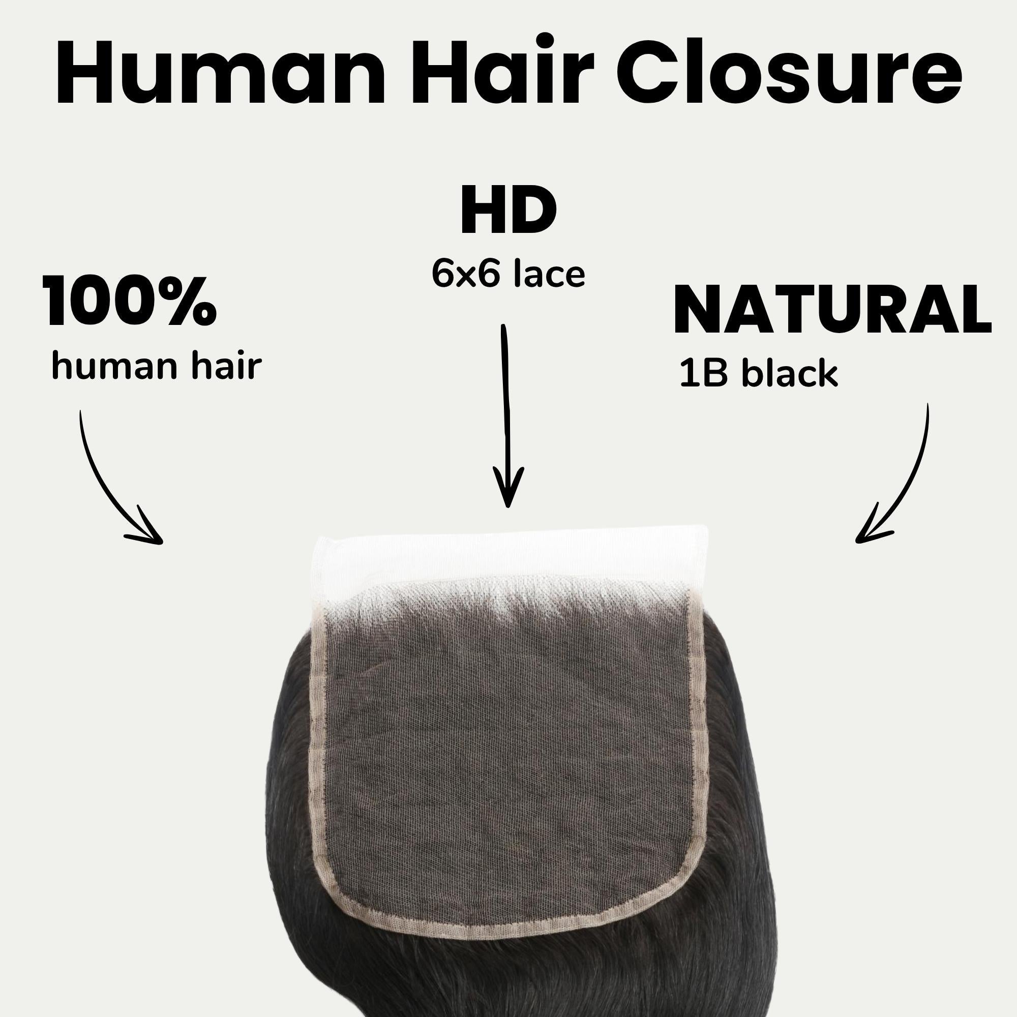 Jet Black Body Wave 6x6 HD Lace Human Hair Closure